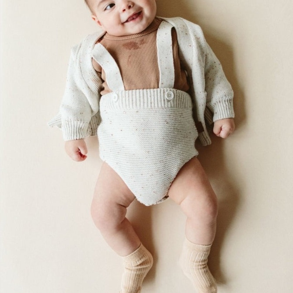 Goumi suspender bloomers in shell speckled gray kids‎ size 18-24 months organic